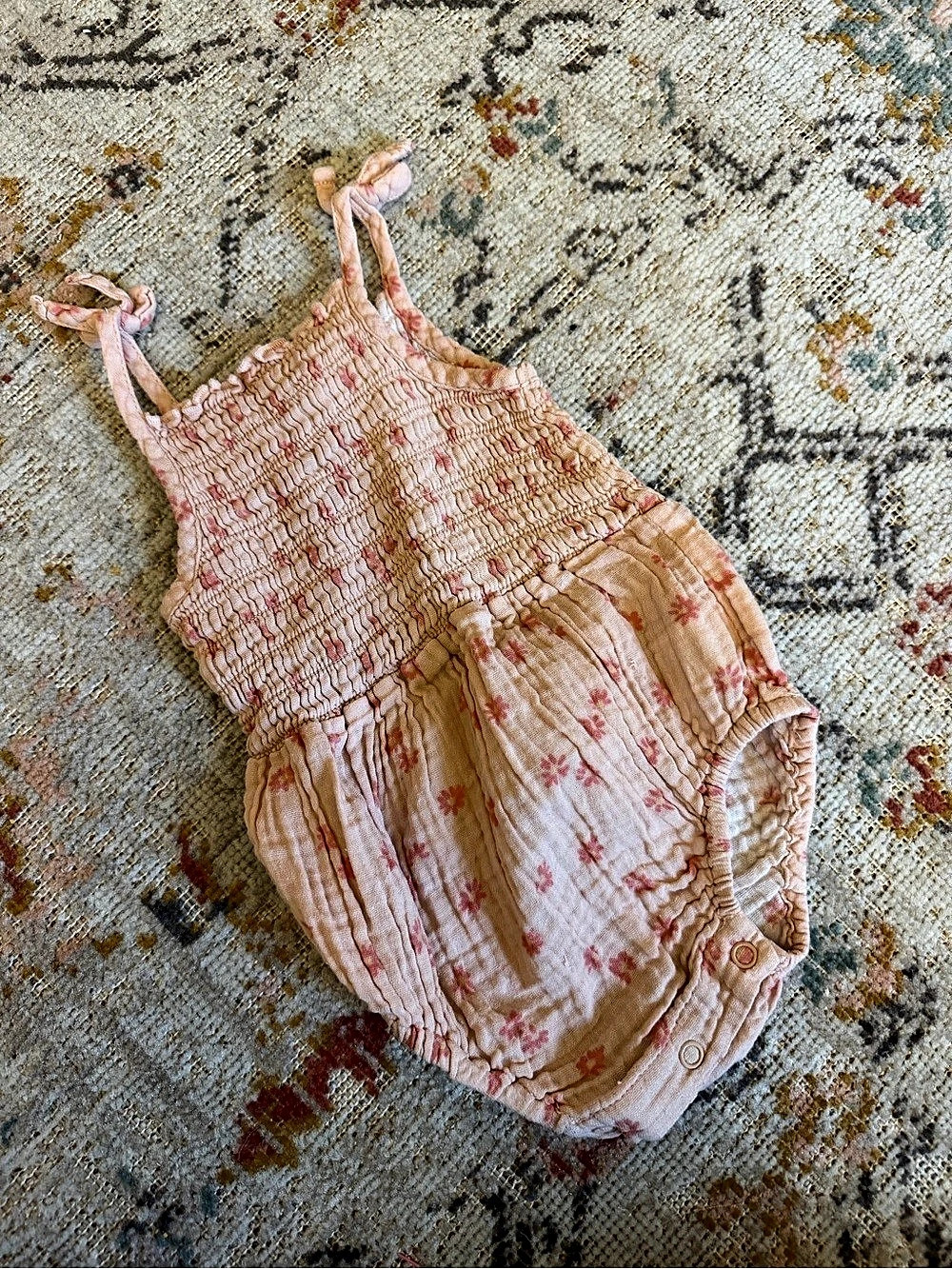 Rylee + Cru Kaia Romper Pink & Cream Baby Romper